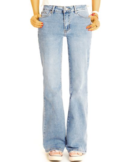 Medium waist Bootcut Jeanshose – hellblaue bequeme Stretchjeans lockere Schlaghose - Damen - j34k