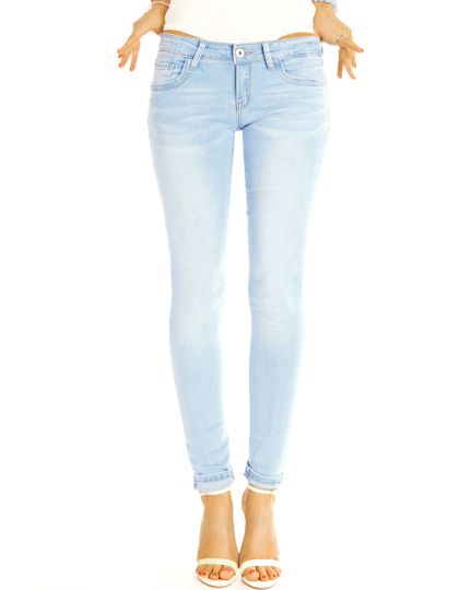 Hüftjeans Low Rise Jeans Hose niedrige Leibhöhe stretchige Röhrenjeans hellblaue Skinny Stretch - Damen - j18L-2