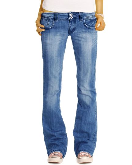 BE STYLED Hüftjeans low waist Bootcut Jeans Hose dunkelblau - Damen - j06x