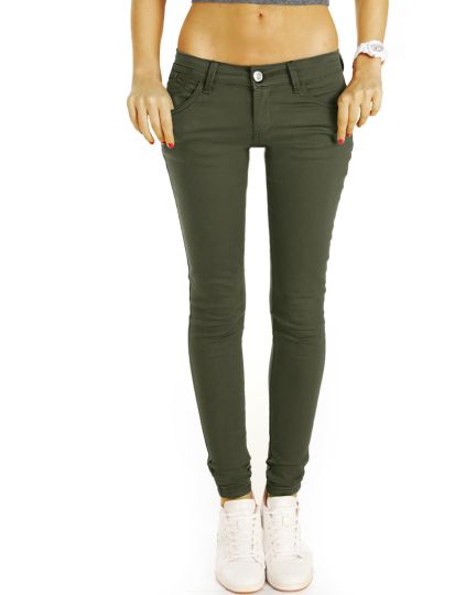 Low Waist Jeans Hosen hüftige Röhrenjeans Skinny Strech fit Hüftjeans in schwarz und  khaki - Damen - j14f-2