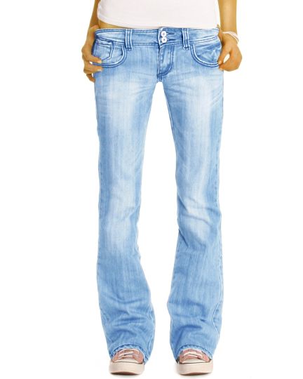 BE STYLED Hüftjeans low waist Bootcut Jeans Hose hellblau Schlagjeans - Damen - j06x