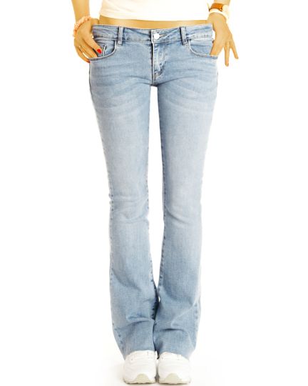 Hüftige Bootcut Jeans Hose Slim fit Schlagjeans - offener Saum - Stretch Fit Passform  - Damen - j33L-1