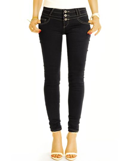 Hüftige Skinny Fit Jeans stretchige Röhrenjeans und Drei-Knopf-Bund - j16L-1