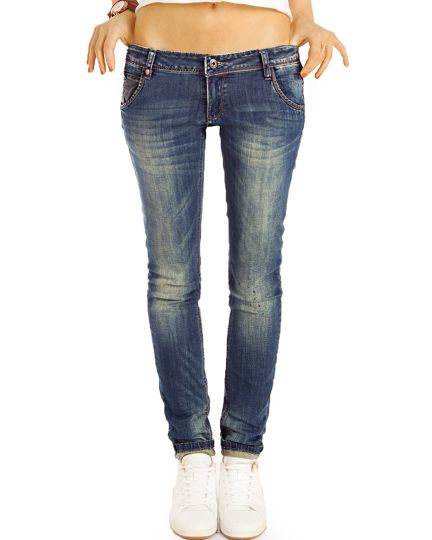 Low Waist Hüftjeans Hose im lockeren bequemen stretch Boyfriend Relaxed Fit - Damen - j26g-3-Q
