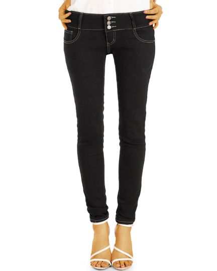 BE STYLED Jeans Hüftige Skinny Fit Röhrenjeans mit Stretch in Schwarz mit Drei-Knopf-Bund - j39f-1