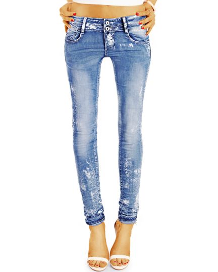 be styled Design Jeanshose Hüftjeans Damen mit weißen Farbflecken, röhriger Skinny Slim Schnitt - j25r