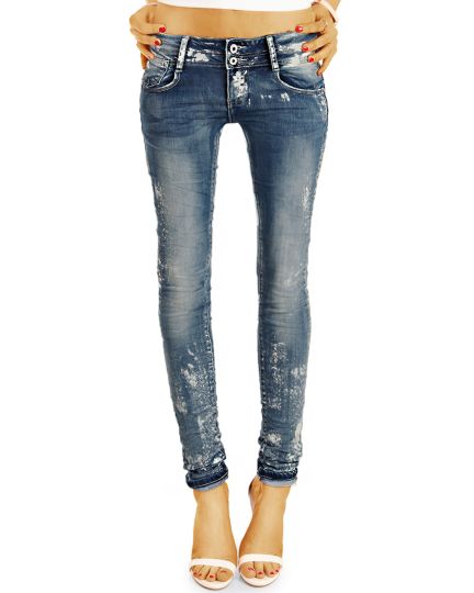 be styled Design Jeanshose Hüftjeans Damen mit weißen Farbflecken, röhriger Skinny Slim Schnitt - j25r