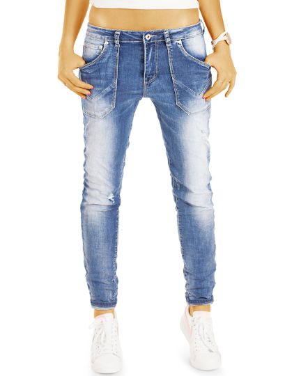 Hüftige Baggy Damen Jeans mit aufgesetzten Taschen - Girlfriend / Boyfriend Fit - j19m