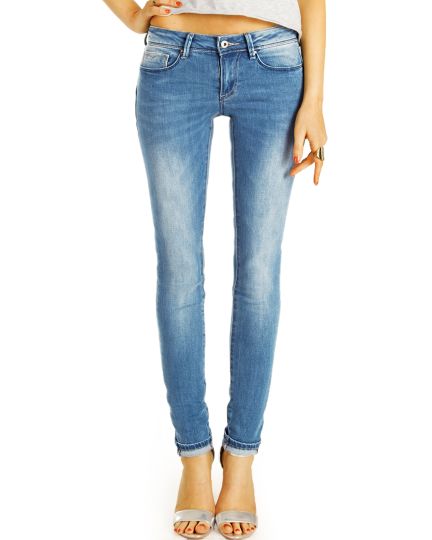 Basic Röhrenjeans enge hüftige Low Waist Stretchjeans Skinny PushUp - Damen - j10L-2