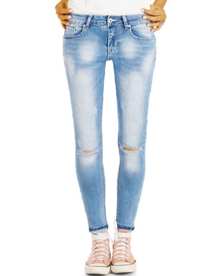 Ripped Knee Hüftjeans Röhrenjeans - Skinny Fit Used Look mit aufgerissenen Knien - Damen - j53f