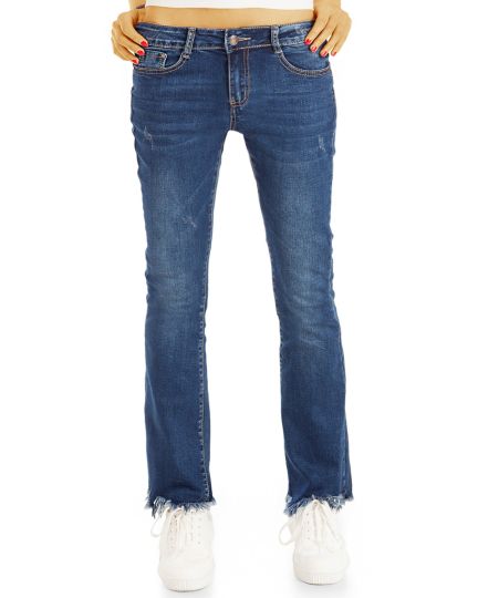 Jeans Hosen in 7/8 Länge, medium waist Vintage Used Hellblau ausgefranster Saum - Damen - j71i