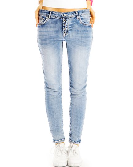 Slim fit Hüftjeans regular tapered hellblaue stretchige low waist Hosen - Damen -  j10k-3