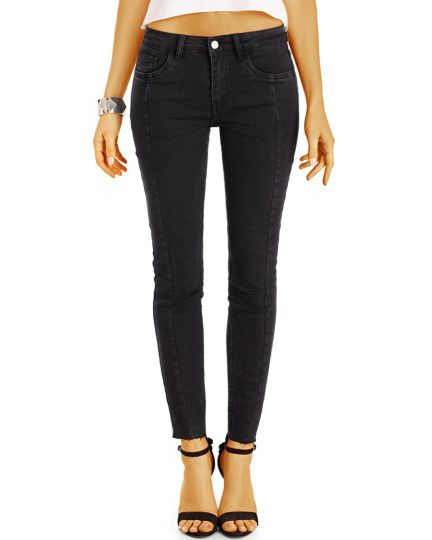 Skinny Fit Röhrenjeans mit Stretch in Schwarz mit stylischer Mittelnaht und offenem Saum - j12g-2