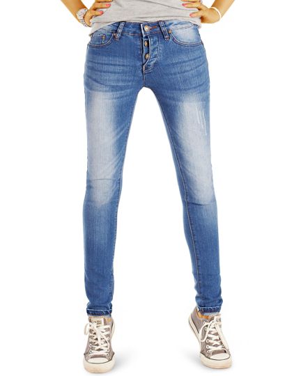  Damen Röhrenjeans, Stone Washed Jeans Hose mit aufgerauten Details  - Damen - j50i