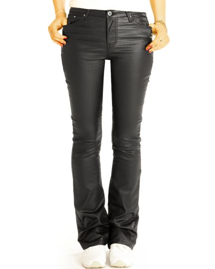 Low waist Bootcut Hose vegane Kunstlederhose schwarze Schlaghose Hosen - Damen - j2L-2