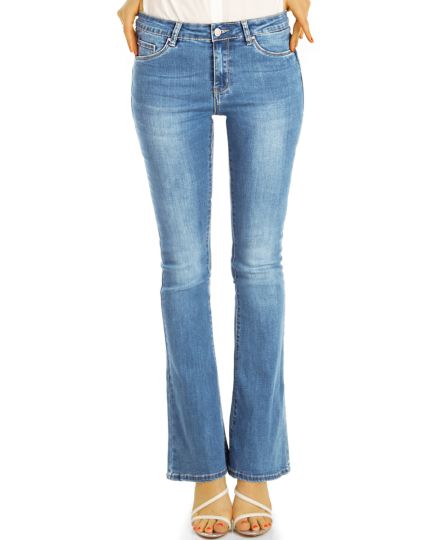 Mid Waist Bootcut Stretch Jeans Hosen in schwarz-grau  und blau Schlagjeans - lockerer Schnitt  - Damen - j7i