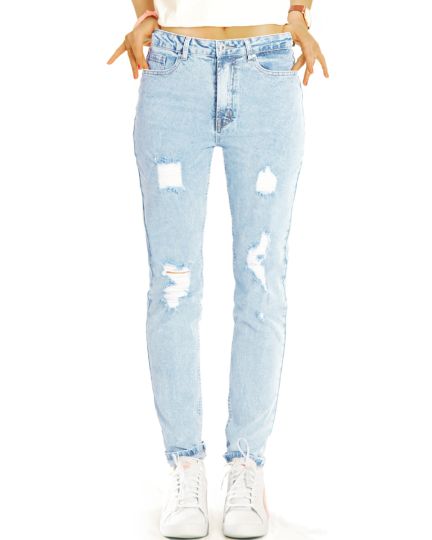 Zerrissene skinny fit High Waist Jeans destroyed Look Röhren Hose mit hoher Leibhöhe - Damen - j26k-1