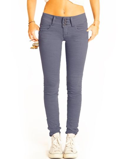 Hüftige Röhrenhose slim fit Hüfthose enge Skinnyhose Dreiknopfbund - Damen - j9p