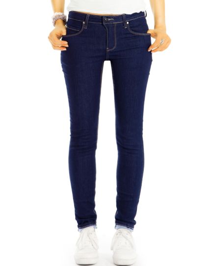 Low Waist Röhrenjeans Skinny Fit Stretch Hose in dunkelblau - Damen - 11e-q