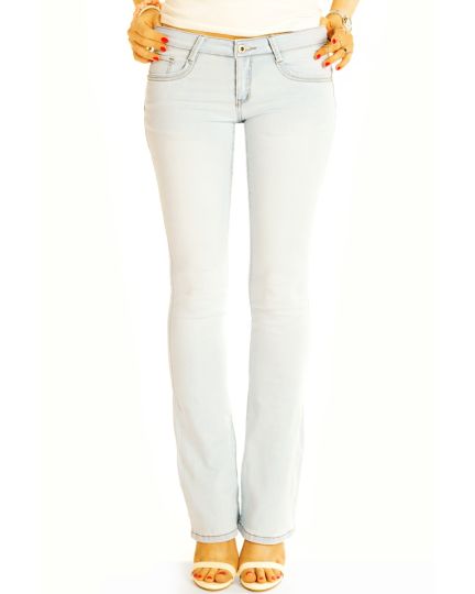 Hüftige Bootcut Jeans - Low Waist Schlaghose stretchige Hüftjeanshose - Damen - j4p-1-hellblau