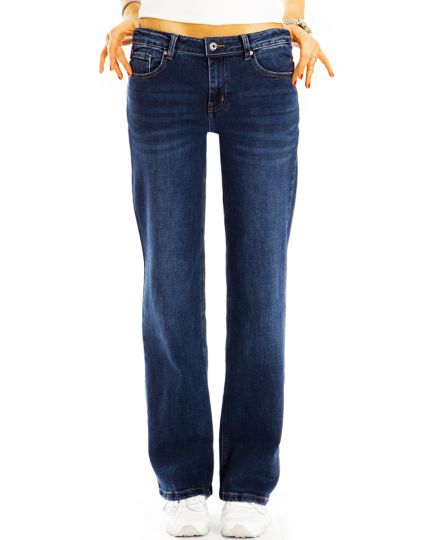 Medium waist gerade geschnittene Baggy Jeans stretchige dunkelblaue loose fit Hosen - Damen - j3k-2