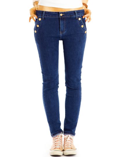 Medium waist slim fit Jeans stretchige bequeme Hosen mit Knopfleisten - Damen - j3p