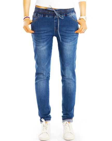 Medium Waist Loose Fit Jeans Stretch Baggy Hose - Locker Bequeme Boyfriendhose normal hoch -  Damen - j12k-3