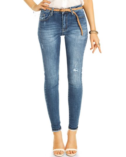 Stretchjeans Hose,medium waist enge Skinny Röhrenjeans - Destroyed high waist- Damen - j23i-1