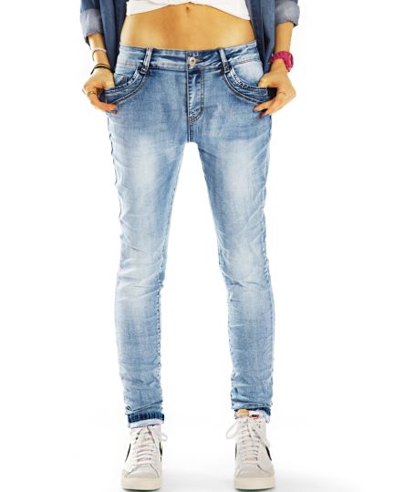 Baggy Boyfriend Low Waist Hüftjeans Hose Tapered - Classic Design Regular Fit - Damen- j23L