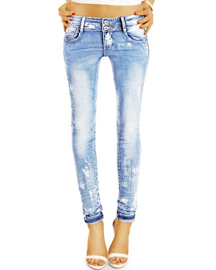 be styled Design Jeanshose Hüftjeans Damen mit weißen Farbflecken, röhriger Skinny Slim Schnitt - j25r