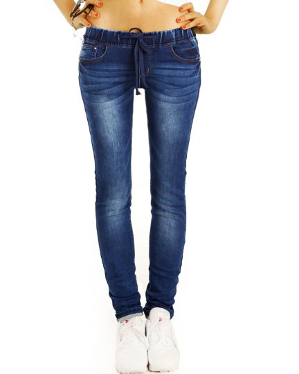 Hüftjeans Low Rise Skinny Röhrenjeans Hose mit Tunnelzug - Damen  - j11i-2