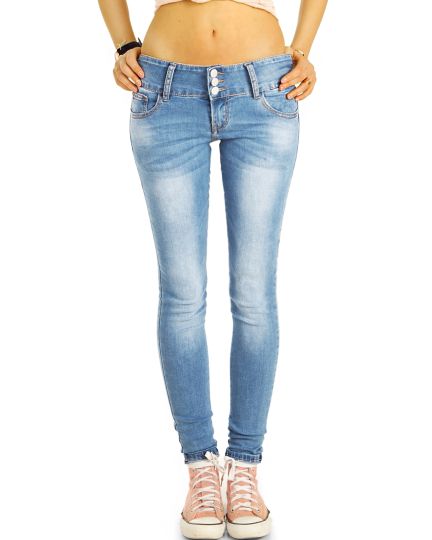 Röhrenjeans Hüftjeans Super Skinny Low Waist Stretchhose Breiter 3-Knopf Bund - Damen - j11L-3