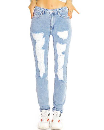 Zerrissene slim fit High Waist Jeans used Look Röhren Hose mit hoher Leibhöhe - Damen - j24k