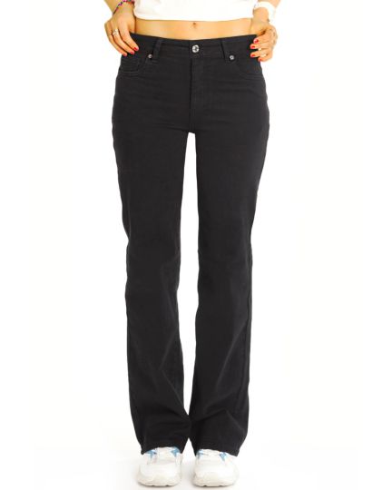 Schwarze Medium waist Jeans stretchige gerade geschnittene Hose bequem normal hoch - Damen - j35k-1