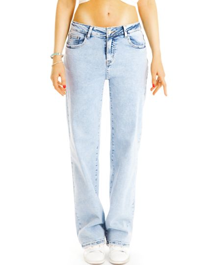 Boyfriend Jeans Hose im Baggy Loose Relaxed Fit bequeme Medium Waist Jeans - Damen - j23L-1