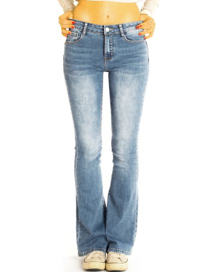 Hüftige Bootcut Jeans bequeme Stretch Fit Passform Schlaghose Hosen - Damen - j7p-1