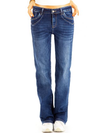 Locker geschnittene Medium waist Jeans Hose regular fit Stretchjeans - Damen - j46L-1