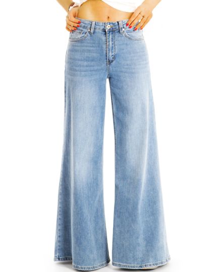 Weit geschnittene Bootcut Jeans Hose - Wide Leg medium waist Schlagjeans - Damen -  j50L-1