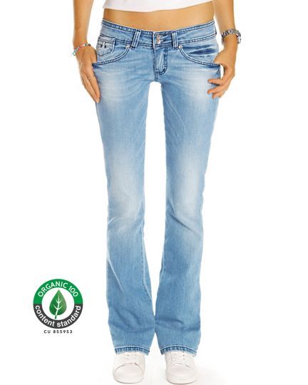 Premium Flared Bootcutjeans Hose aus Bio Denim - Low Waist Stretch Hüftjeans - Damen - Bio_003