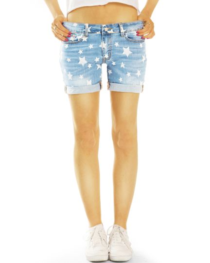 Jeans Shorts kurze Hosen Hotpants mit Sternenprint - Damen -  j60k