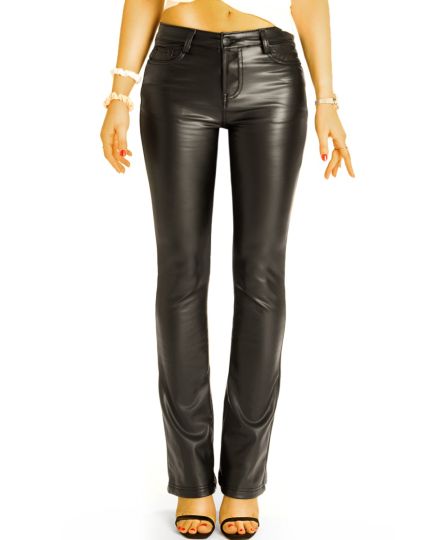 Hüftige Slim Fit Bootcuthose schwarze vegane Lederhose Hüfthose- Damen - j9L-2