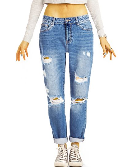 Mom Jeans Boyfriend High Waist Hose - Destroyed Locker Bequem -  Damen - j6g-3