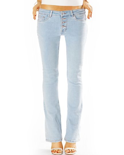 Hüftige Bootcut Jeans Hose Schlagjeans ausgestelltes Bein und Knopfleiste - Damen - j6l-1
