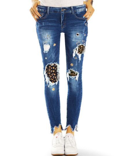 Skinny Jeans Röhrenjeans, ausgefallene zerrissene low rise Hose Destroyed Used - Damen - j15p