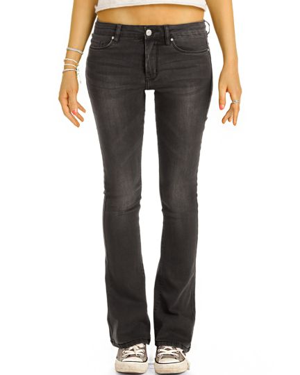 Mid Waist Bootcut Stretch Jeans Hosen in schwarz-grau  und blau Schlagjeans - lockerer Schnitt  - Damen - j7i