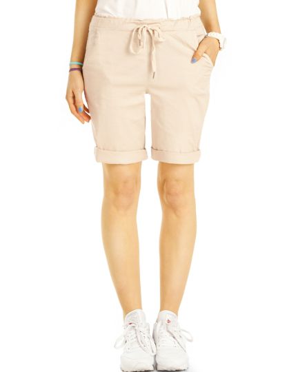 Sommer Chino Stoff Shorts - Kurze lockere Hosen mit Kordelzug - Damen - h28a
