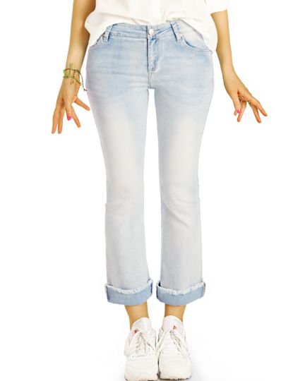 Jeans Hosen in 7/8 Länge, medium waist Vintage Used Hellblau ausgefranster Saum - Damen - j94kw