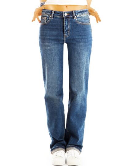 Relaxed Loose Fit Jeans medium waist Hose stretchige gerade Hose  - Damen - j35L-1