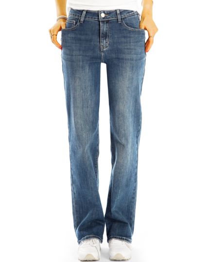 Medium waist straight cut Jeans regular denim stretch Hosen bequeme loose fit Damenjeans - Damen - j1k-1