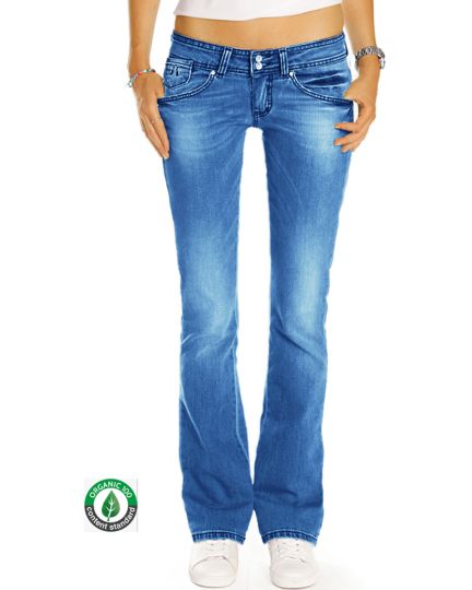Premium Flared Bootcutjeans Hose aus Bio Denim - Low Waist Stretch Hüftjeans - Damen - Bio_003a-dunkelblau